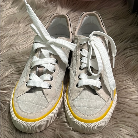 Rag & Bone White and Yellow Low-Top Sneakers - Picture 1 of 6